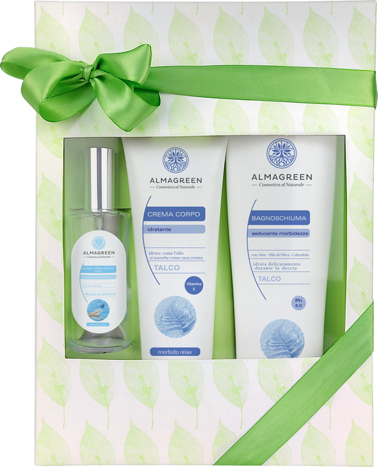 Almagreen - BOX REGALO “TALCO”: BAGNOSCHIUMA, CREMA, ACQUA PROFUMATA