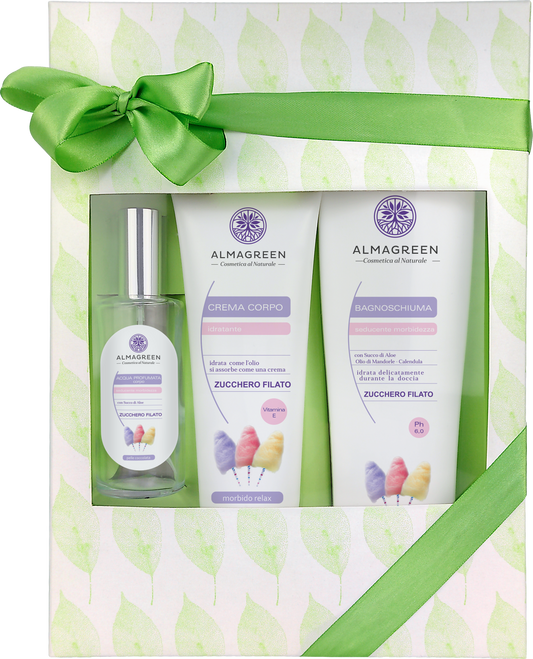 Almagreen - BOX REGALO “ZUCCHERO FILATO”: BAGNOSCHIUMA, CREMA, ACQUA PROFUMATA