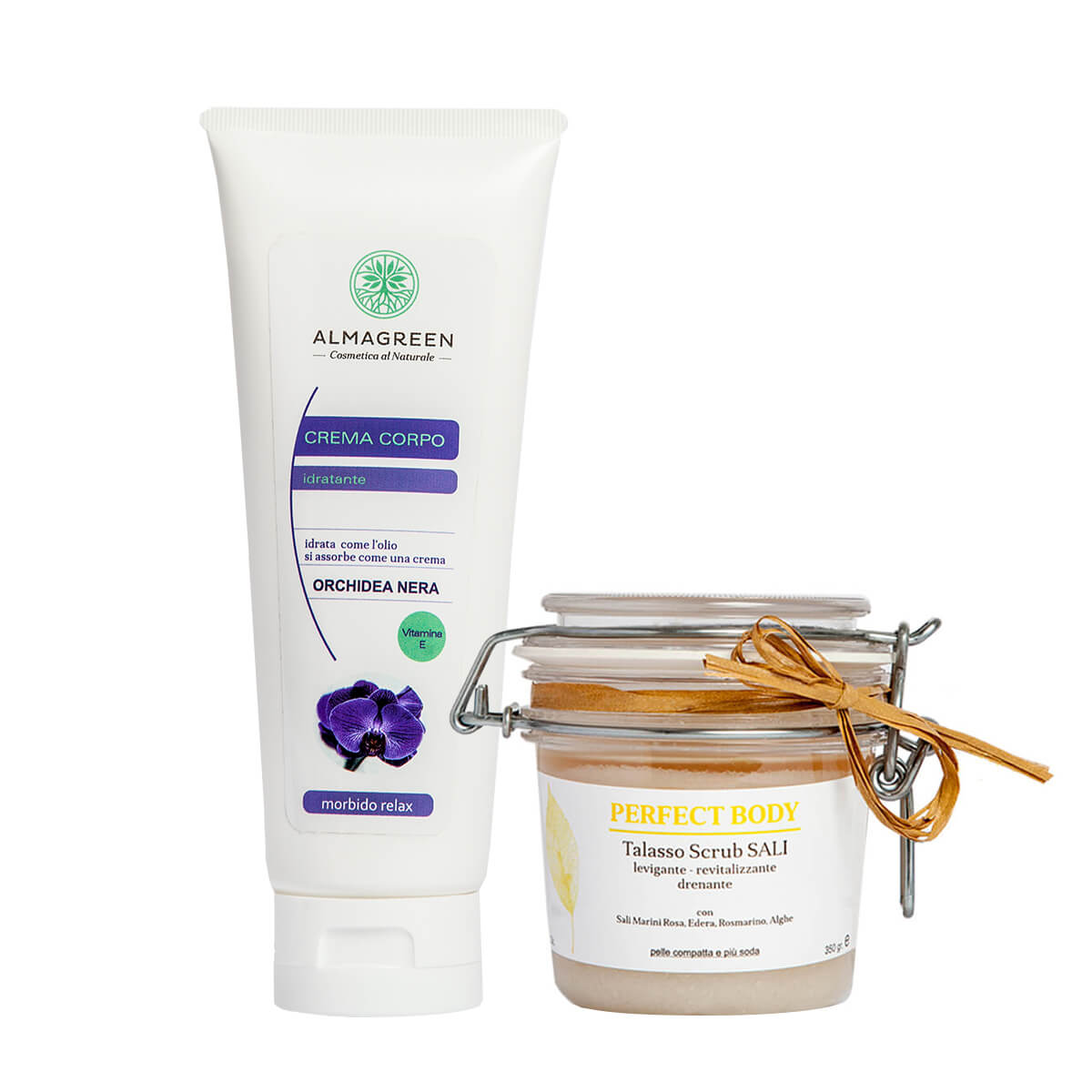 Almagreen - KIT CORPO THALASSO SCRUB SALI MARINI E CREMA IDRATANTE ALL’ORCHIDEA NERA
