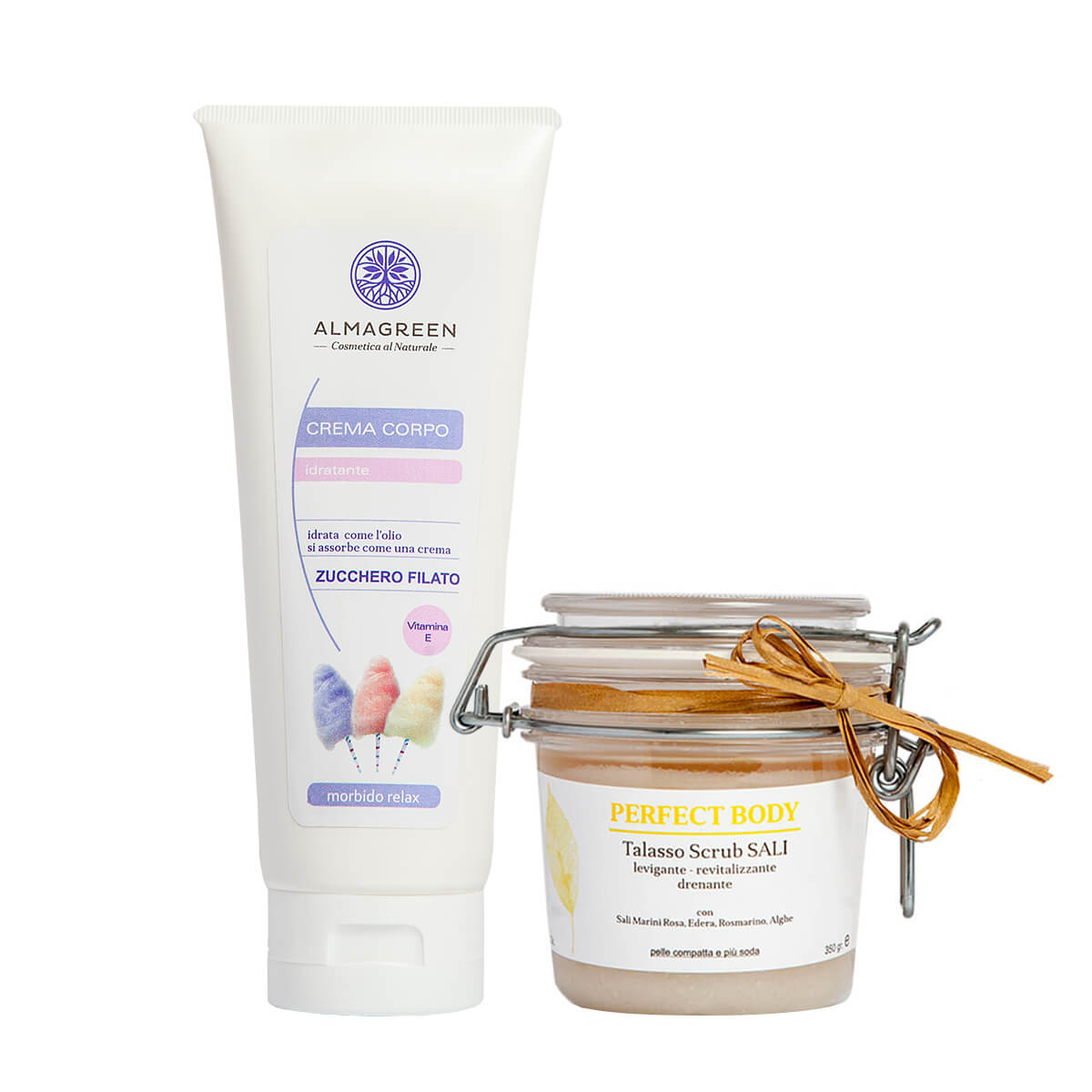 Almagreen - KIT CORPO THALASSO SCRUB SALI MARINI E CREMA IDRATANTE ALLO ZUCCHERO FILATO