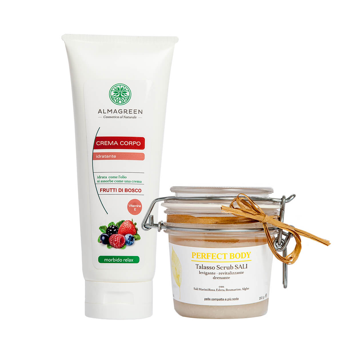 Almagreen - KIT CORPO THALASSO SCRUB AI SALI MARINI E CREMA IDRATANTE AI FRUTTI DI BOSCO