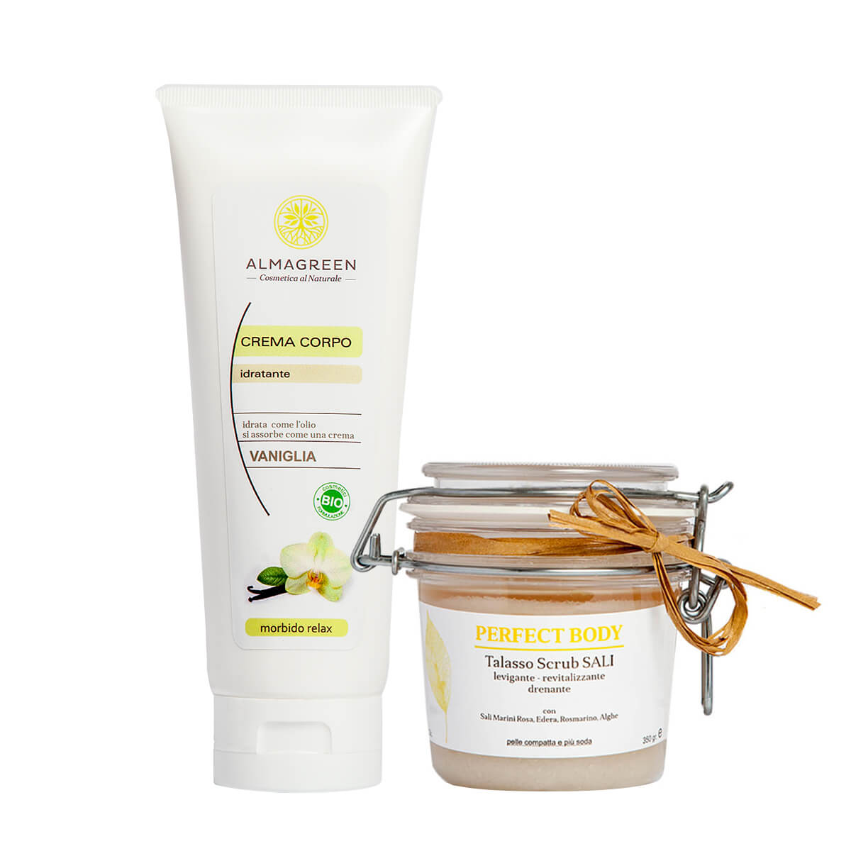 Almagreen - KIT CORPO THALASSO SCRUB SALI MARINI E CREMA IDRATANTE ALLA VANIGLIA